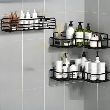 Imagem de Prateleiras Suporte Com Adesivos Para Parede Banheiro Cozinha Lavanderia Shampoo Sabonete (Kit 2 Canto + 1 Reta)