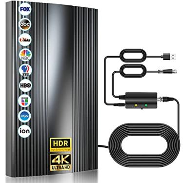 Imagem de Antena de TV atualizada 2024, antena HDTV de longo alcance de 1000 milhas para canais locais de TV inteligente/antiga, antena digital hd ultralink interna/externa com amplificador de sinal e cabo
