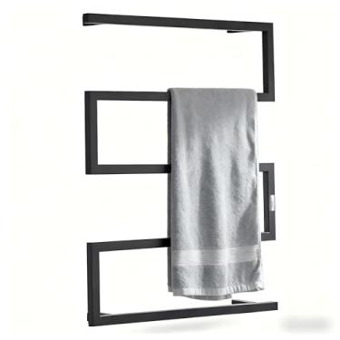 Imagem de Aquecedor de toalhas de estilo moderno, toalheiro elétrico aquecido com temporizador 2/4H, toalheiro aquecido de aço inoxidável 304, aquecedor de toalha de banho à prova d'água, 88 W, com fio, preto..