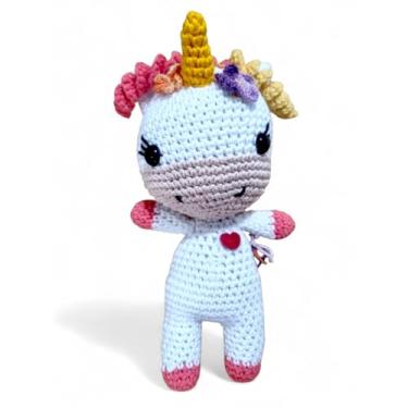 Imagem de unicórnio de pelucia amigurimi brinquedo para crianças de 0 a 10 anos ideal para presente