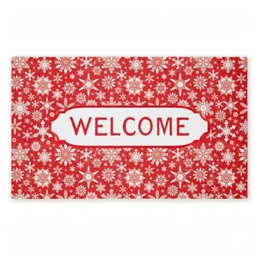 Imagem de Stupell Industries Tapete de porta Welcome Red Snowflake Fractals impresso ao ar livre não tecido, design por Tim Coffey