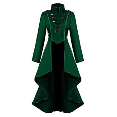 Imagem de Jaqueta medieval steampunk para mulheres, fantasia vintage de Halloween, espartilho gótico, botão, casaco, smoking, uniforme, Verde, XXG