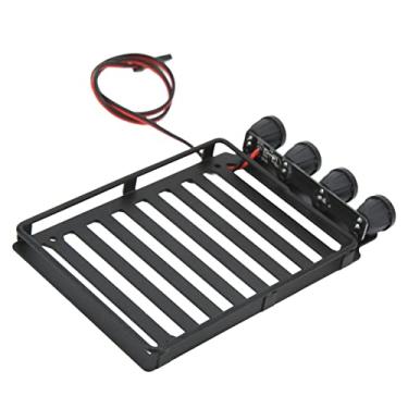 Imagem de Grcfumo Porta-bagagens de rack de teto RC, rack de porta-bagagens com luz LED, carro rastreador RC axial para SCX24 1 24 RC Crawler (Lâmpada redonda)