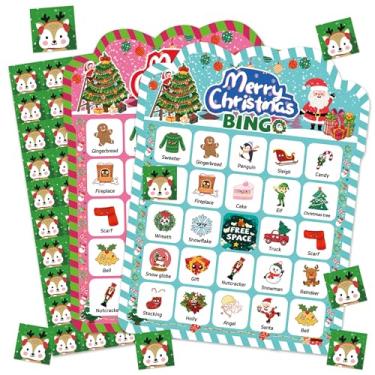 Imagem de Cartões de bingo de Natal para 30 jogadores, jogos de Natal exclusivos para famílias, atividades reutilizáveis em sala de aula com tema verde vermelho festivo, suprimentos de lembrancinhas de festa de