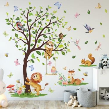 Imagem de NXUEBDU Adesivos de parede de animais da floresta árvore grande bebê berçário adesivos de parede descascar e colar decoração de quarto infantil removível, 178 x 129 cm