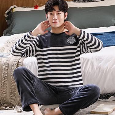 Imagem de ifgswopq Pijamas para homens inverno manga comprida conjuntos de pijama de flanela quente grosso para homens roupa de dormir de veludo coral pijama lounge roupa de casa roupas de casa (cor: 3895