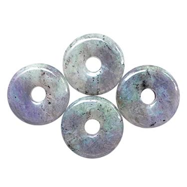 Imagem de Casaper Pedra da Lua Natural Grande Orifício 7 mm Anel Círculo Moeda Rosquinha de Cristal Natural, Pedra Polida, Contas de Pingente de Disco Redondo Plano para Fazer Joias, Artesanato 4 Peças