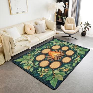 Imagem de Tapete de área de fogueira de 8,5 x 1,5 m, tapete antiderrapante para acampamento de árvore, bosque, para crianças, meninas, adultos, acampamento, folhas verdes, tapete decorativo para sala de estar