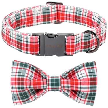 Imagem de ARING PET Coleira de Natal para cães com laço, linda gravata borboleta xadrez vermelha e verde para filhotes, pequeno, médio, grande, meninas, meninos, cachorros-G
