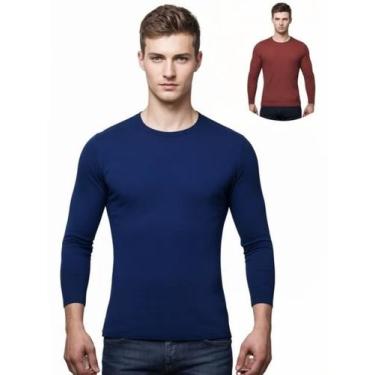 Imagem de Kit 2 Camisas Masculina Manga Longa Malha Fria - Genérico, Azul marinh