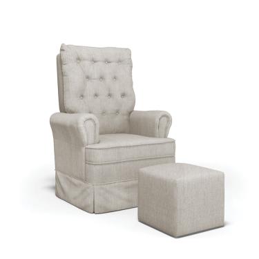 Imagem de Poltrona de Amamentação com Balanço e Puff Laura Linho Prata TC180 Base de Madeira G01 - D'Rossi