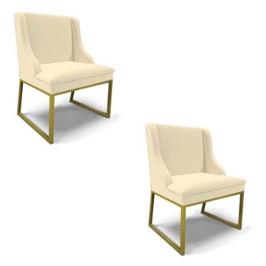 Imagem de Cadeira Sala de Jantar Industrial Dourado kit 2 Liz Linho D03 - D'Rossi