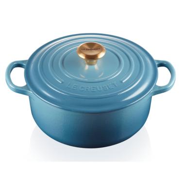 Imagem de Panela Redonda com Pegador Dourado Signature 20 cm Azul Chambray Le Creuset