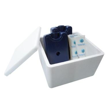 Imagem de Kit Caixa Isopor 1,5L Litro e 2 Gelo Rígido 200ml e 2 Gelo Flexível 45