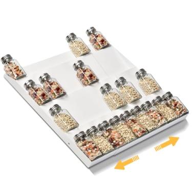Imagem de Organizador expansível de gaveta de especiarias, suporte de tempero de 4 camadas de metal durável para gavetas de armários de cozinha, organizador de temperos para gaveta de 29 a 58 cm, comporta até