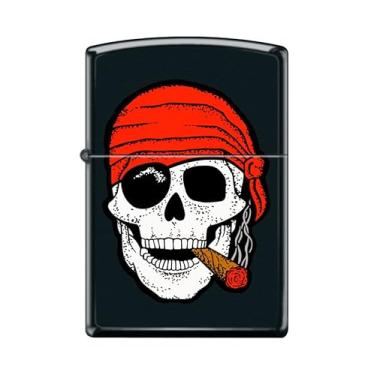 Imagem de Zippo Isqueiro crânio com charuto preto fosco isqueiro à prova de vento #Z5489
