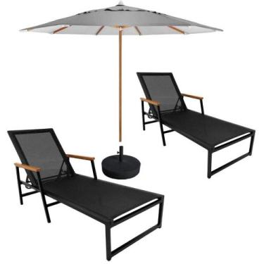 Imagem de Kit 2 Espreguiçadeiras Confortável Reclinável Piscina Jardim + Ombrelo