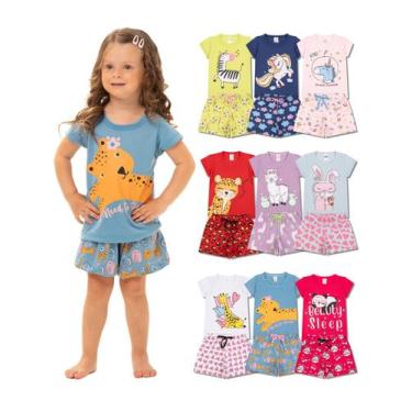 Imagem de Kit 6 Peças de Pijamas Curto Infantis para Meninas bebê Confortáveis e