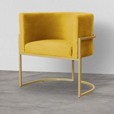 Imagem de Poltrona Decorativa Sala de Estar Luna Veludo Base Dourada - Straso Mó