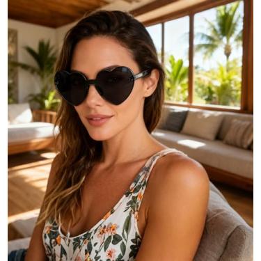 Imagem de Óculos de sol de coração grosso sem aro em forma de coração, óculos de sol femininos modernos, Cinza