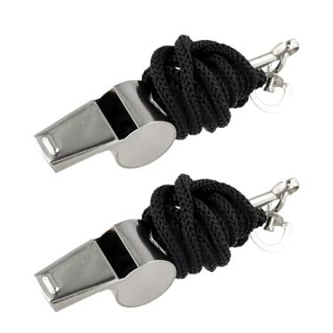 Imagem de 2 apitos esportivos de aço inoxidável com cordão ajustável, para treinamento de futebol/cães