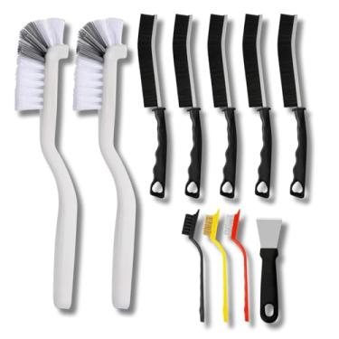 Imagem de Generic Conjunto de escovas de limpeza de 11 peças, escovas de cerdas duras multiuso para cozinha, banheiro, argamassa, pia, garrafa, fendas de canto, preto e branco