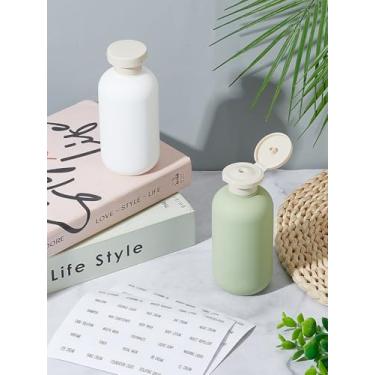 Imagem de 2 frascos de plástico PE recarregáveis de 200 ml, frasco de xampu de viagem com adesivos autoadesivos de cores mistas, recipiente vazio dispensador para cuidados com a pele, cabelo, limpeza doméstica