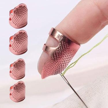 Imagem de Pacote com 4 dedais de costura de metal ajustáveis S+M – Protetor de dedo para bordado acolchoado e uso seguro de artesanato DIY