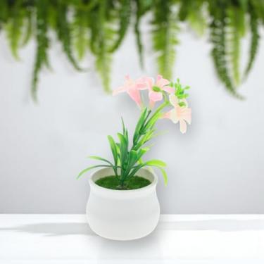 Imagem de Generic 1 peça de plantas artificiais trompete flor artificial vaso planta plástico pastel rosa 7 x 7 x 11 cm