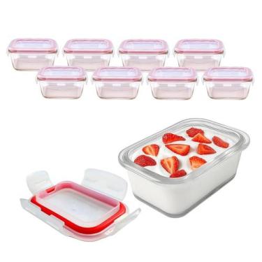 Imagem de Kit 8 Pote De Vidro Tampa Hermética Marmita Fit Colorido C/ Travas 150
