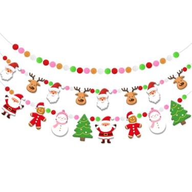 Imagem de Doumeny 3 peças, faixa de bola de feltro de Natal, árvore de Natal, guirlanda de homem de gengibre, Papai Noel, boneco de neve, alce, guirlanda, bandeira, bandeira, para decoração de casa