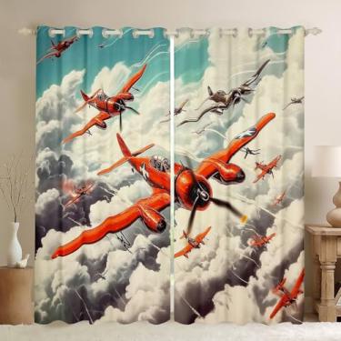 Imagem de Castle Fairy Cortinas de aeronaves para crianças/adultos meninos adolescentes cortina vermelha de avião, cortina de tratamento de janela para decoração de quarto de meninos e meninas, cortinas de