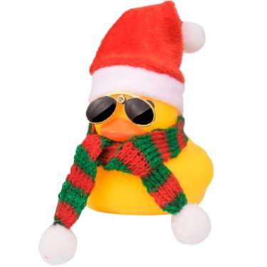 Imagem de MuMyer Ornamentos de carro de pato de borracha amarelo para decoração de Natal e decorações de casa com mini chapéu cachecol e óculos de sol (A3)
