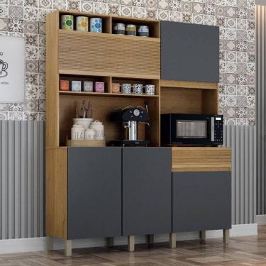 Imagem de Armário Valdemóveis Paneleiro Canastra 5 Portas 1 Gaveta Cinamomo Grafite