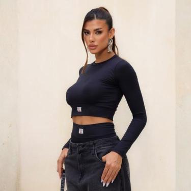 Imagem de Blusa Cropped Manga Longa Feminina Revanche Sabina, P, Preto