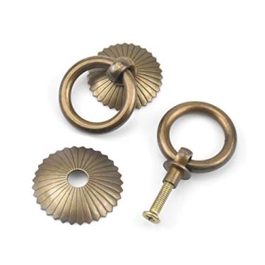 Imagem de 6 peças de puxadores de anel de gaveta de cobre antigo, puxadores de armário retrô com parafusos para cozinha, banheiro