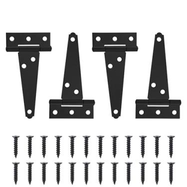 Imagem de SUMBIN Dobradiças de porta de galpão resistente de 25,4 cm com alça em T, dobradiça preta, ferragens forjadas para cercas de madeira, quintal, porta de celeiro, à prova de ferrugem (pacote com 4)