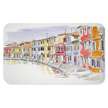 Imagem de Tapete antifadiga pitoresco Coastal Town Buildings, tapete ergonômico acolchoado para cozinha e pé com suporte antiderrapante, tapete confortável ecológico, design de Tim Coffey, 76 cm x 45 cm