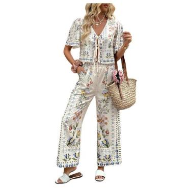 Imagem de Conjunto de roupas WDIRARA, blusa feminina com estampa floral, calça d