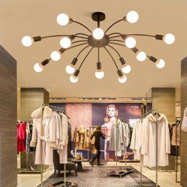 Imagem de Lustre retrô americano com LED, estilo industrial, criativo, para sala de estar, restaurante, quarto, casa de campo, loft, loja de roupas, lan house, bar, luminária pendente (Q 16 lâmpadas)