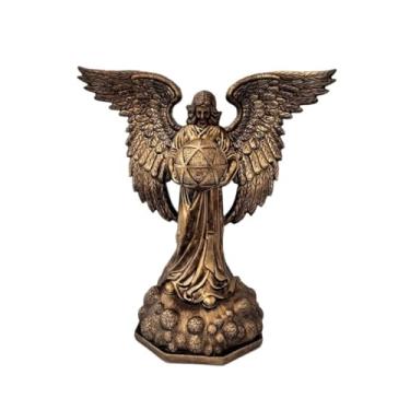 Imagem de Semeid Escultura vintage de estátua de arcanjo Metatron de resina dourada - Estatueta de anjo de geometria sagrada espiritual para casa, sala de estar, quarto, escritório, meditação, espaço, decoração