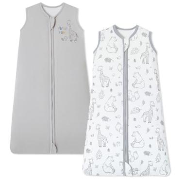 Imagem de Chilsuessy Rayon feito de saco de dormir de bambu para bebês 1,5 Tog, cobertor usável, saco de dormir para bebês e crianças, M (6-12 meses), animais e cinza