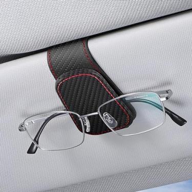 Imagem de Couslcd 2 peças de suportes de óculos de sol para viseira de sol de carro, suporte de óculos de couro, suporte magnético para óculos e clipe de cartão de bilhete, acessórios interiores automotivos