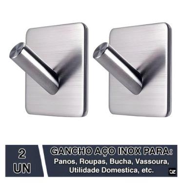 Imagem de Kit 2 Ganchos Adesivo Parede Inox Pendurar Toalhas Roupas Chaves Cozin
