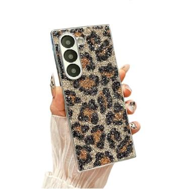 Imagem de SKPY Capa com glitter compatível com Samsung Galaxy Z Fold 7, estampa de leopardo, capa protetora à prova de choque para ZFold7 para mulheres