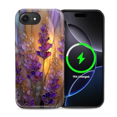 Imagem de heindiy Capa para iPhone 16e, compatível com MagSafe, capa brilhante, proteção total, à prova de choque, anti-arranhões, capa de TPU, capas para homem, mulher, vitral, lavanda em flor