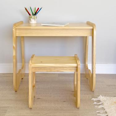 Imagem de Mesa Com Banquinho Infantil Encanto Em Madeira Natural