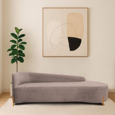 Imagem de Divã Recamier Orgânico França 180cm Lado Dir Pés Madeira Linho Cor Rosê