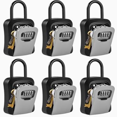 Imagem de Locilot SAFE6 PCS L Caixa grande para chaveiros, 11,4 cm x 9,4 cm x 3,8 cm à prova d'água Kirsite Combinação Lockbox para chaves ao ar livre, suporte de parede portátil com código (tamanho G, cinza)