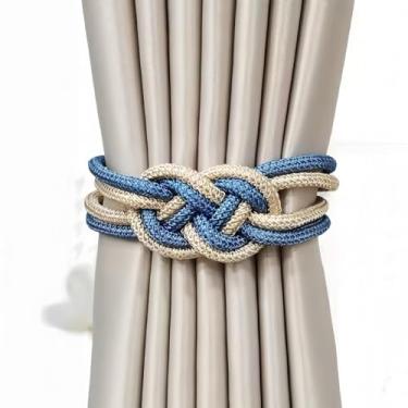 Imagem de Fortes laços magnéticos para cortinas, estilo simples, drapeado nas costas, duas cores, nó de corda decorativa, prendedores de cortina